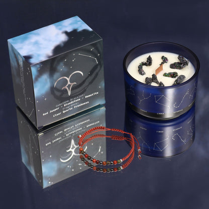 Vela de Cristal del Zodiaco con Pulsera de Piedras Naturales – Aries