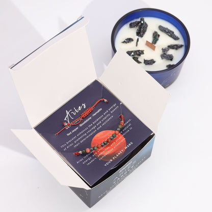 Vela de Cristal del Zodiaco con Pulsera de Piedras Naturales – Aries