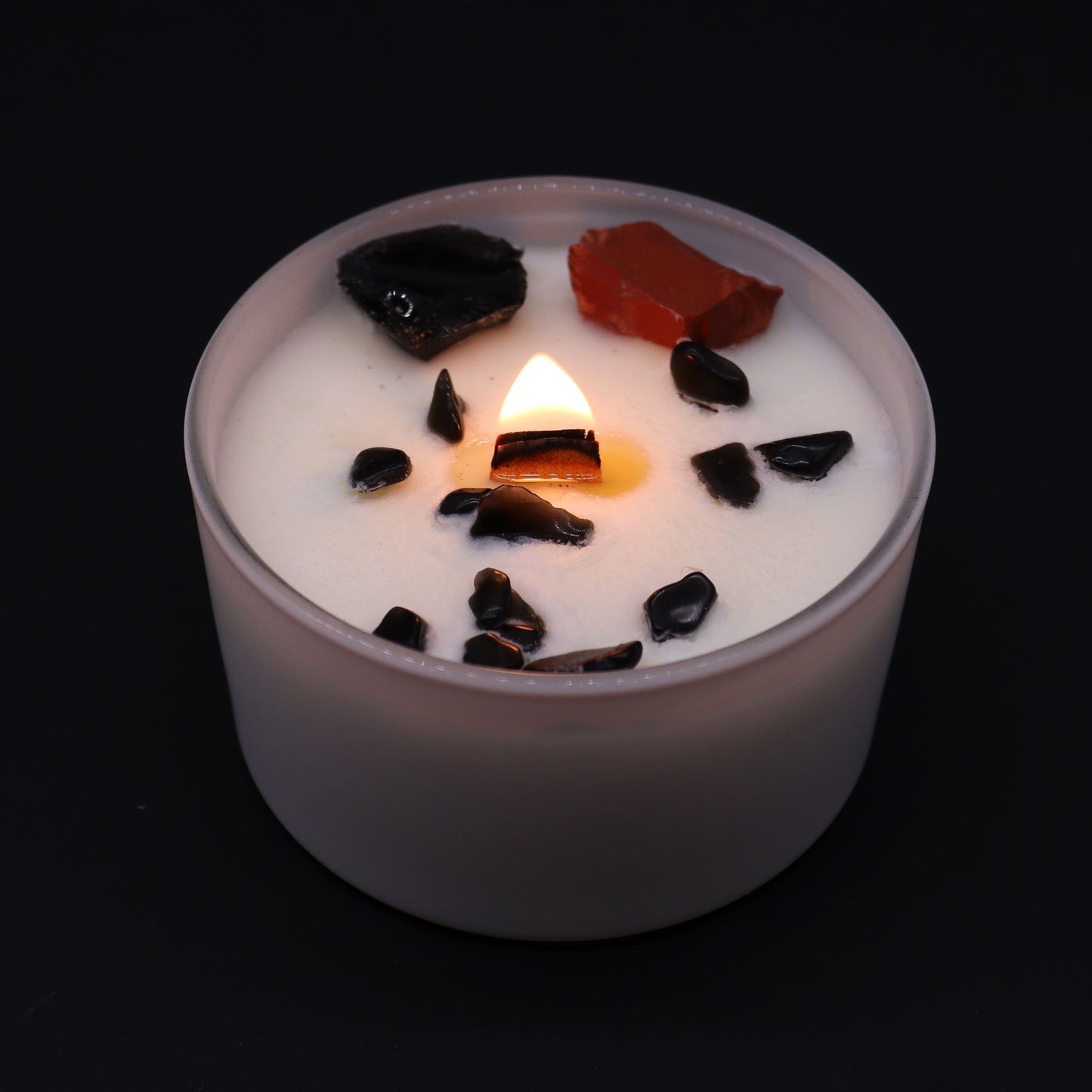 Vela de Cristal de Chakra Raíz – Vela Energética con Jaspe Rojo y Ágata Negra