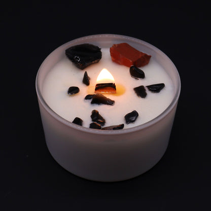 Vela de Cristal de Chakra Raíz – Vela Energética con Jaspe Rojo y Ágata Negra