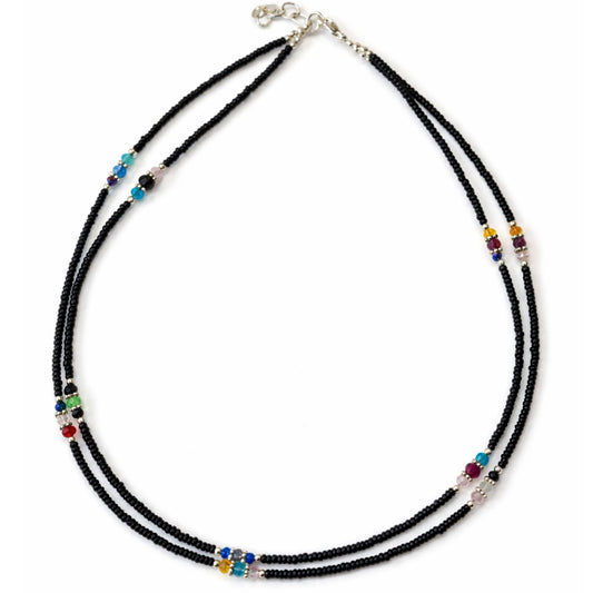 Collar Nepalí Doble Hilera · Ónix Negro | Joya de Protección Profunda (42 cm)