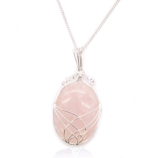 Collar de Piedras Envueltas en Cascada - Cuarzo Rosa