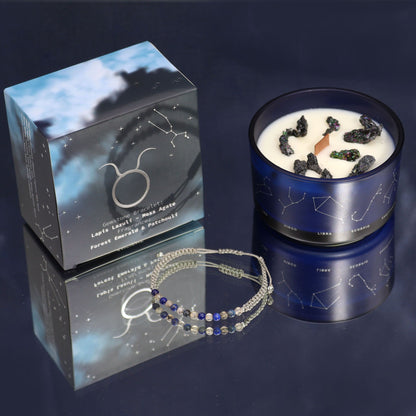 Vela de Cristal del Zodiaco con Pulsera de Piedras Naturales – Tauro