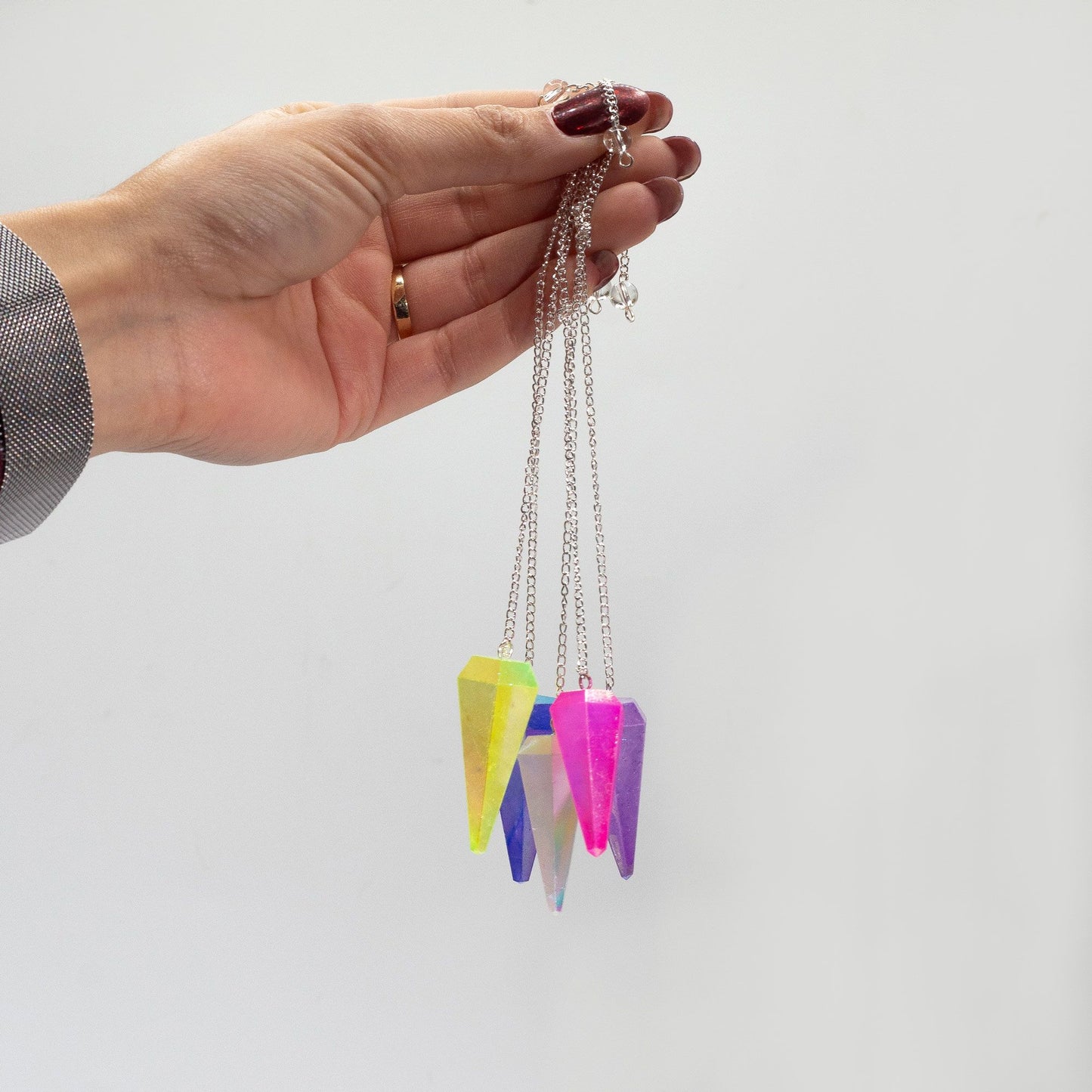 Péndulo de seis caras - Aurora Cristal Rosa tratado - 4 cm