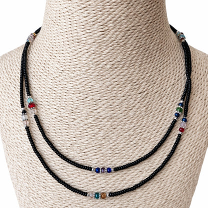 Collar Nepalí Doble Hilera · Ónix Negro | Joya de Protección Profunda (42 cm)