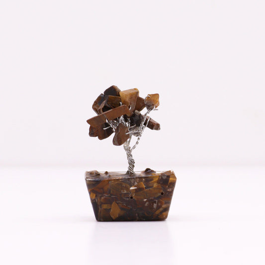 Mini Árbol de Piedras Preciosas sobre Base de Orgonita Ojo de Tigre (15 Piedras) para Protección y Abundancia