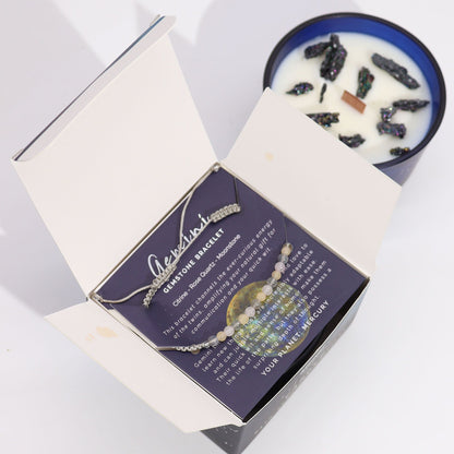 Vela de Cristal del Zodiaco Géminis con Pulsera de Piedras Naturales
