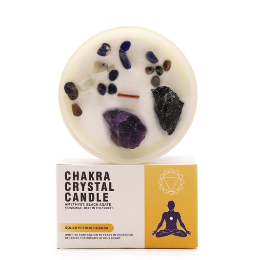 Vela de Cristal de Chakra Plexo Solar – Vela Energética con Amatista y Ágata Negra