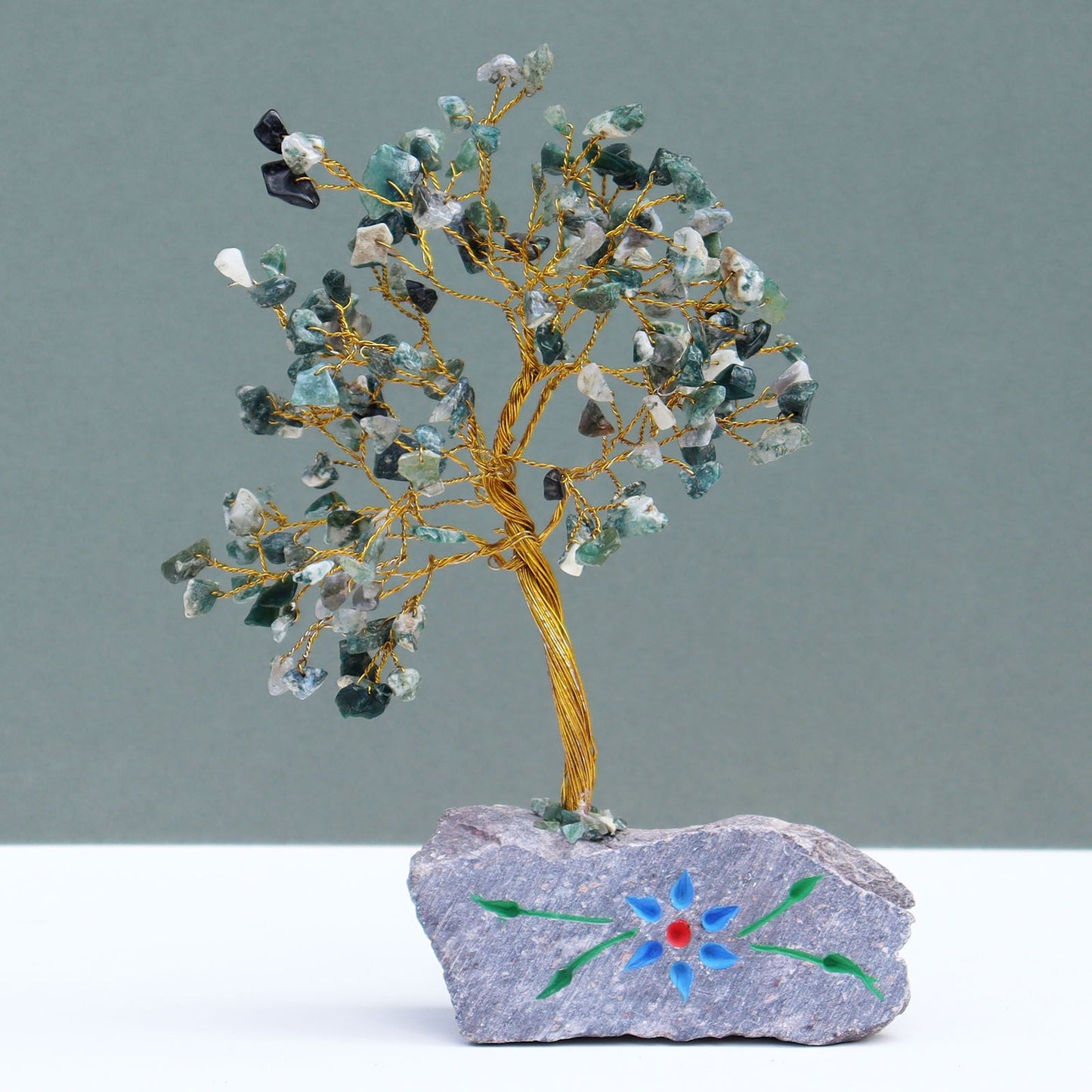 Árbol Ágata Musgo 160 Chips - Árbol de la Vida Artesanal Piedra Natural
