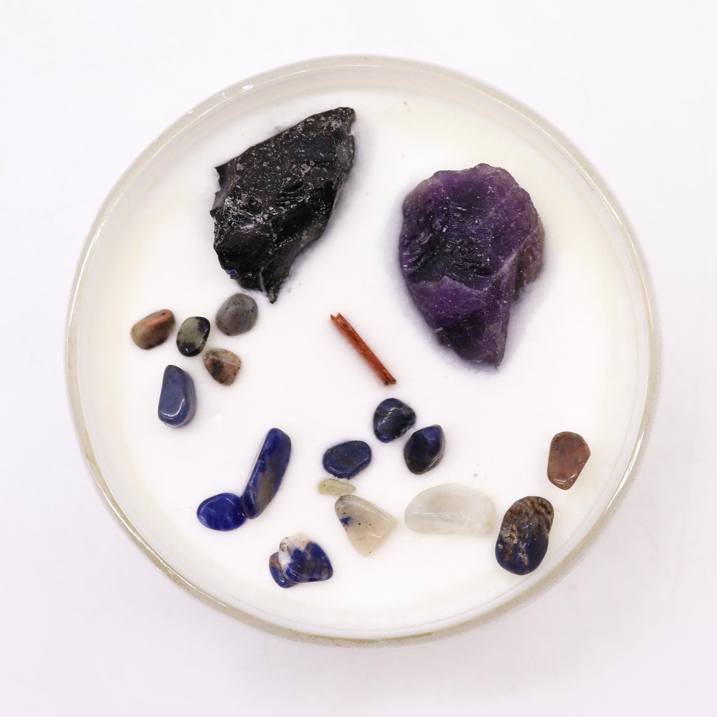 Vela de Cristal de Chakra Plexo Solar – Vela Energética con Amatista y Ágata Negra