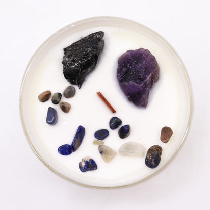 Vela de Cristal de Chakra Plexo Solar – Vela Energética con Amatista y Ágata Negra