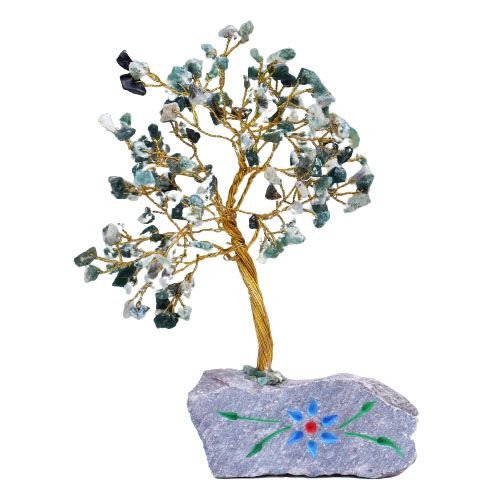 Árbol Ágata Musgo 160 Chips - Árbol de la Vida Artesanal Piedra Natural