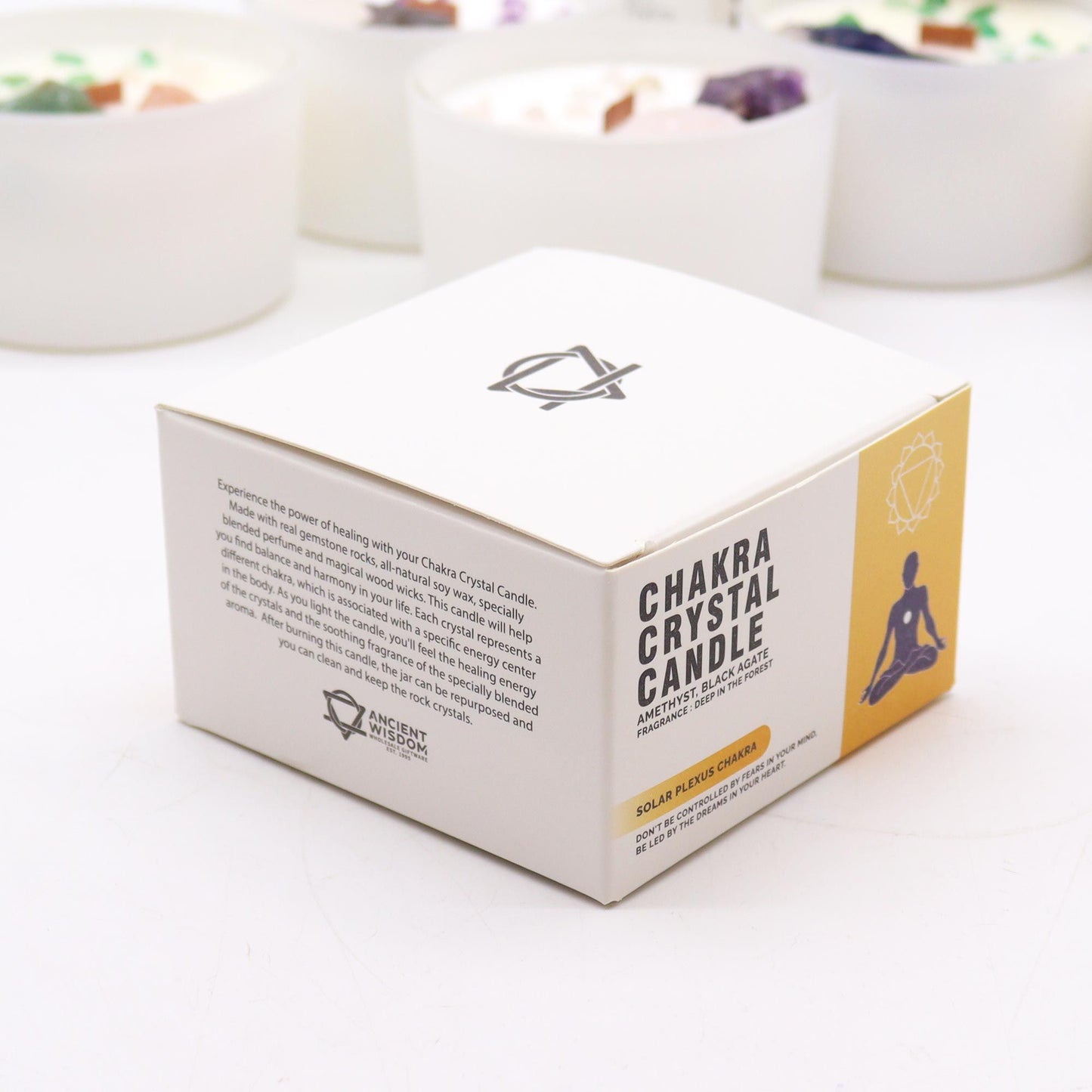 Vela de Cristal de Chakra Plexo Solar – Vela Energética con Amatista y Ágata Negra