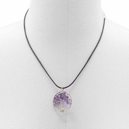 Collar Árbol de la Vida de Amatista con Cordón Negro – Calma y Conexión