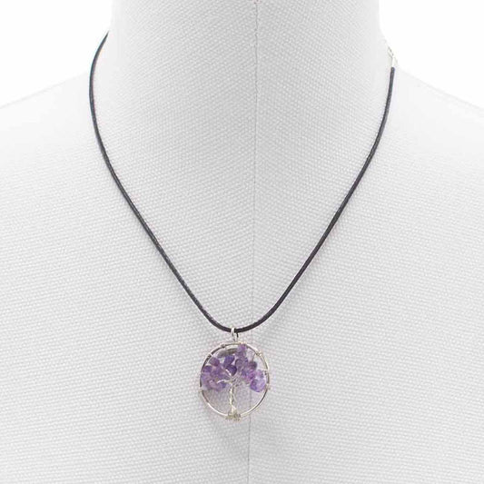 Collar Árbol de la Vida de Amatista con Cordón Negro – Calma y Conexión