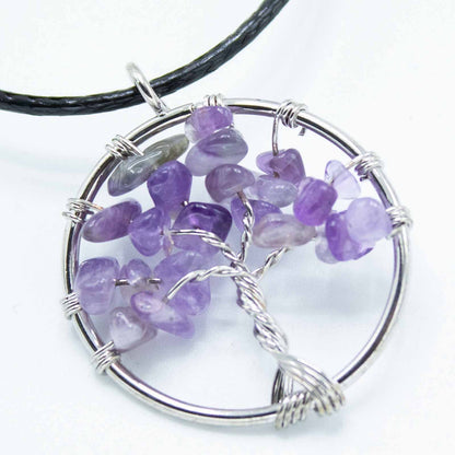 Collar Árbol de la Vida de Amatista con Cordón Negro – Calma y Conexión