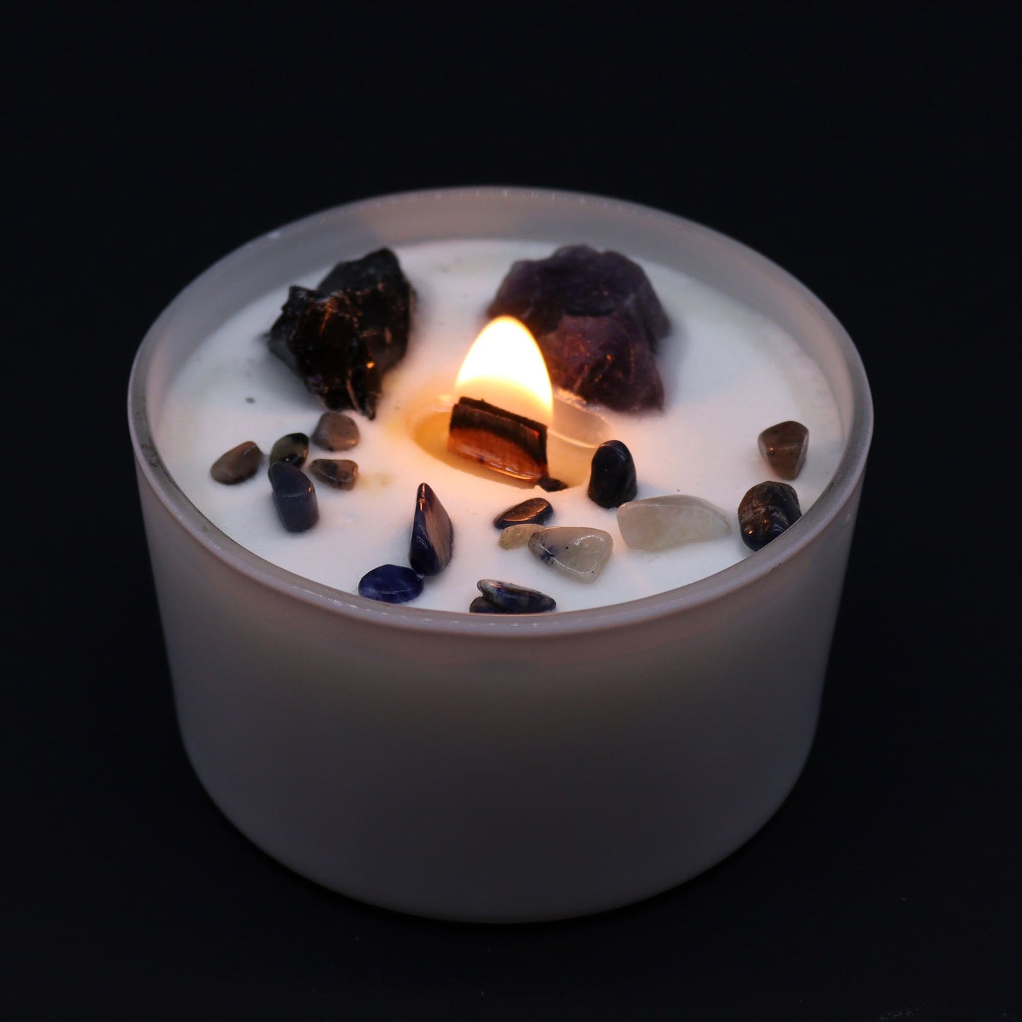 Vela de Cristal de Chakra Plexo Solar – Vela Energética con Amatista y Ágata Negra