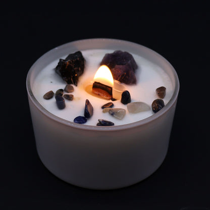 Vela de Cristal de Chakra Plexo Solar – Vela Energética con Amatista y Ágata Negra