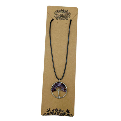 Collar Árbol de la Vida de Amatista con Cordón Negro – Calma y Conexión