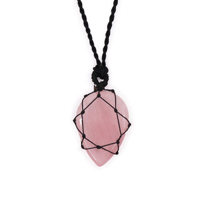 Collar Lágrima de Cuarzo Rosa con Cordón Trenzado – Amor y Armonía