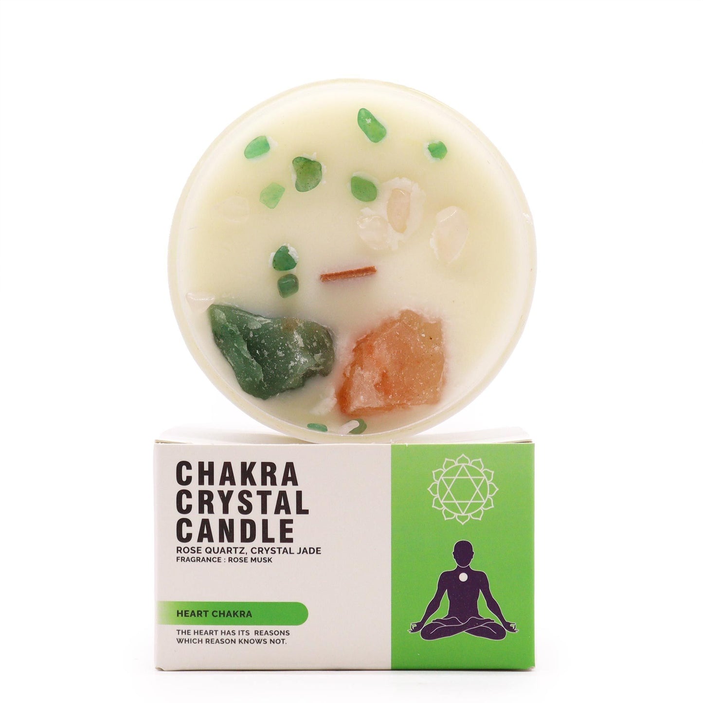 Vela de Cristal de Chakra Corazón – Vela Energética con Cuarzo Rosa y Jade