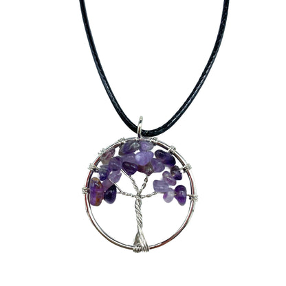 Collar Árbol de la Vida de Amatista con Cordón Negro – Calma y Conexión