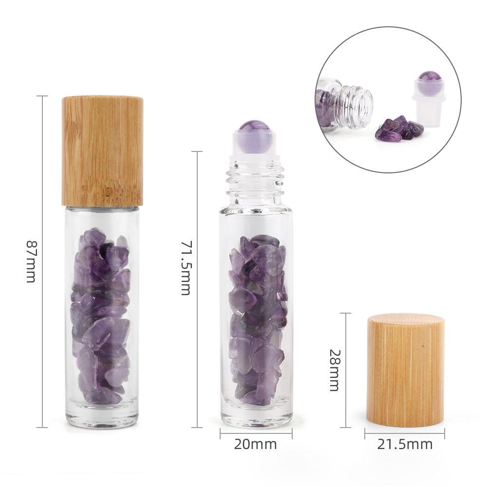 Botella de rodillo de aceite esencial de piedras preciosas - Amatista - Tapa de madera