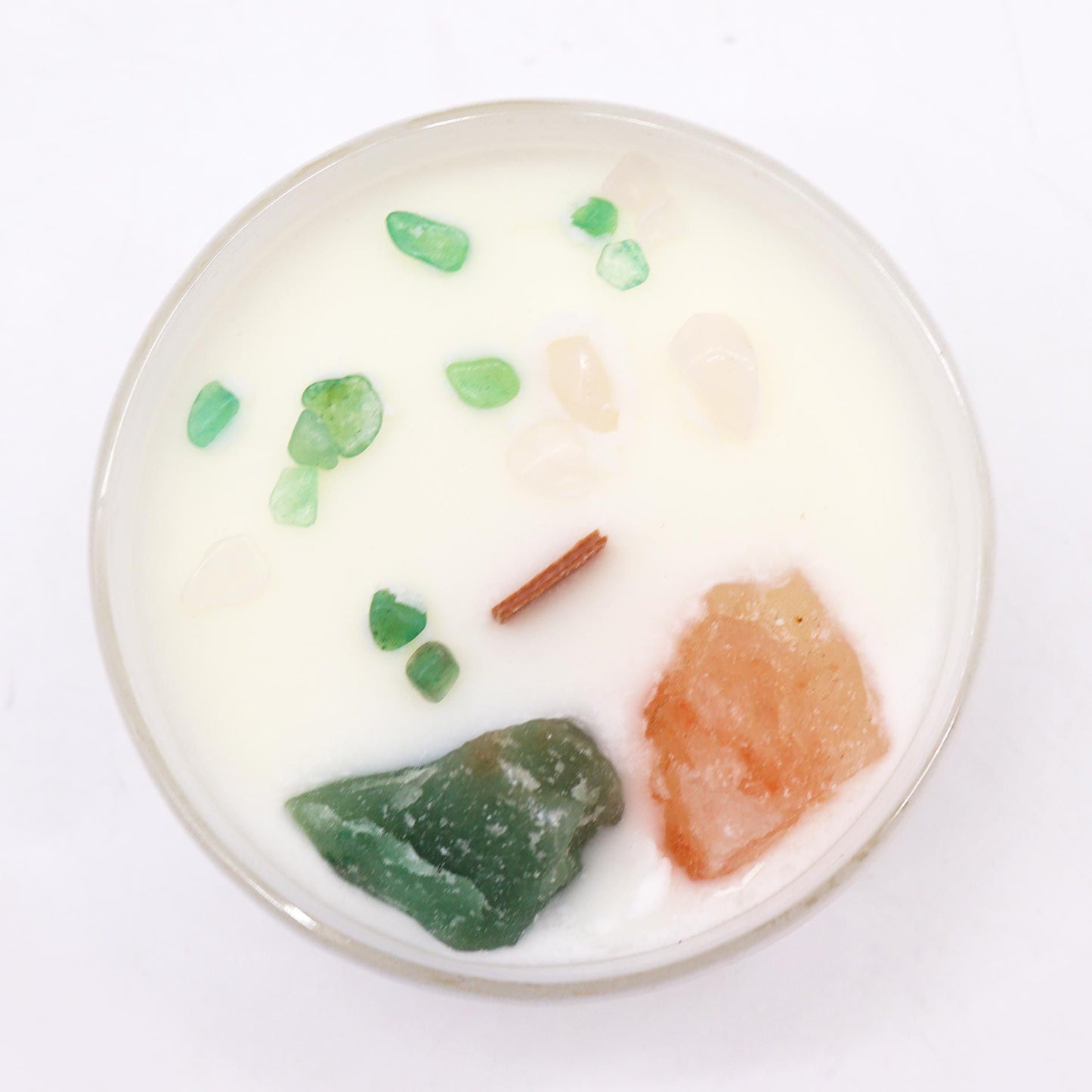 Vela de Cristal de Chakra Corazón – Vela Energética con Cuarzo Rosa y Jade