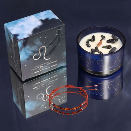 Vela de Cristal del Zodiaco con Pulsera de Piedras Naturales – Leo