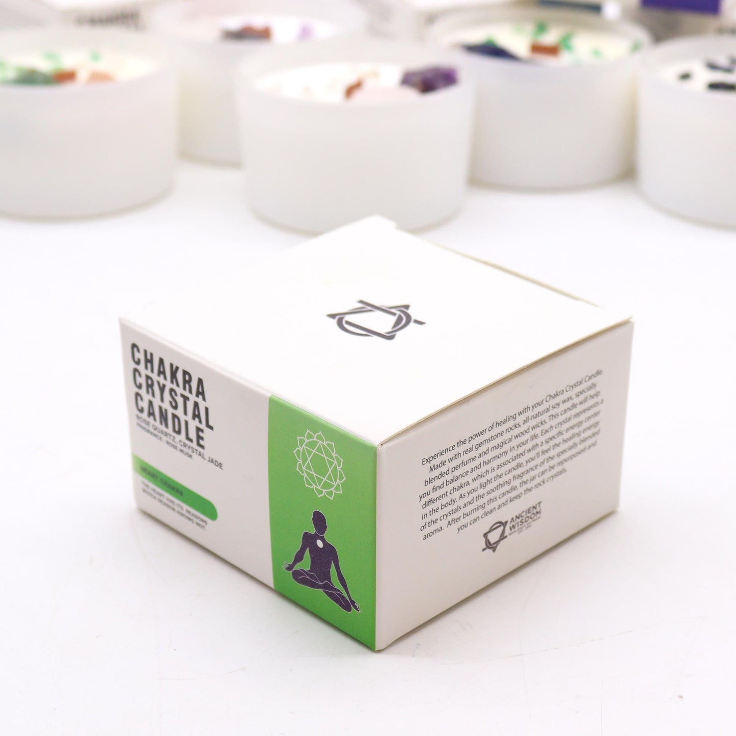 Vela de Cristal de Chakra Corazón – Vela Energética con Cuarzo Rosa y Jade