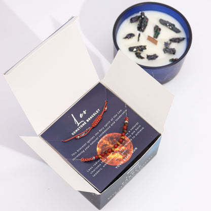 Vela de Cristal del Zodiaco con Pulsera de Piedras Naturales – Leo