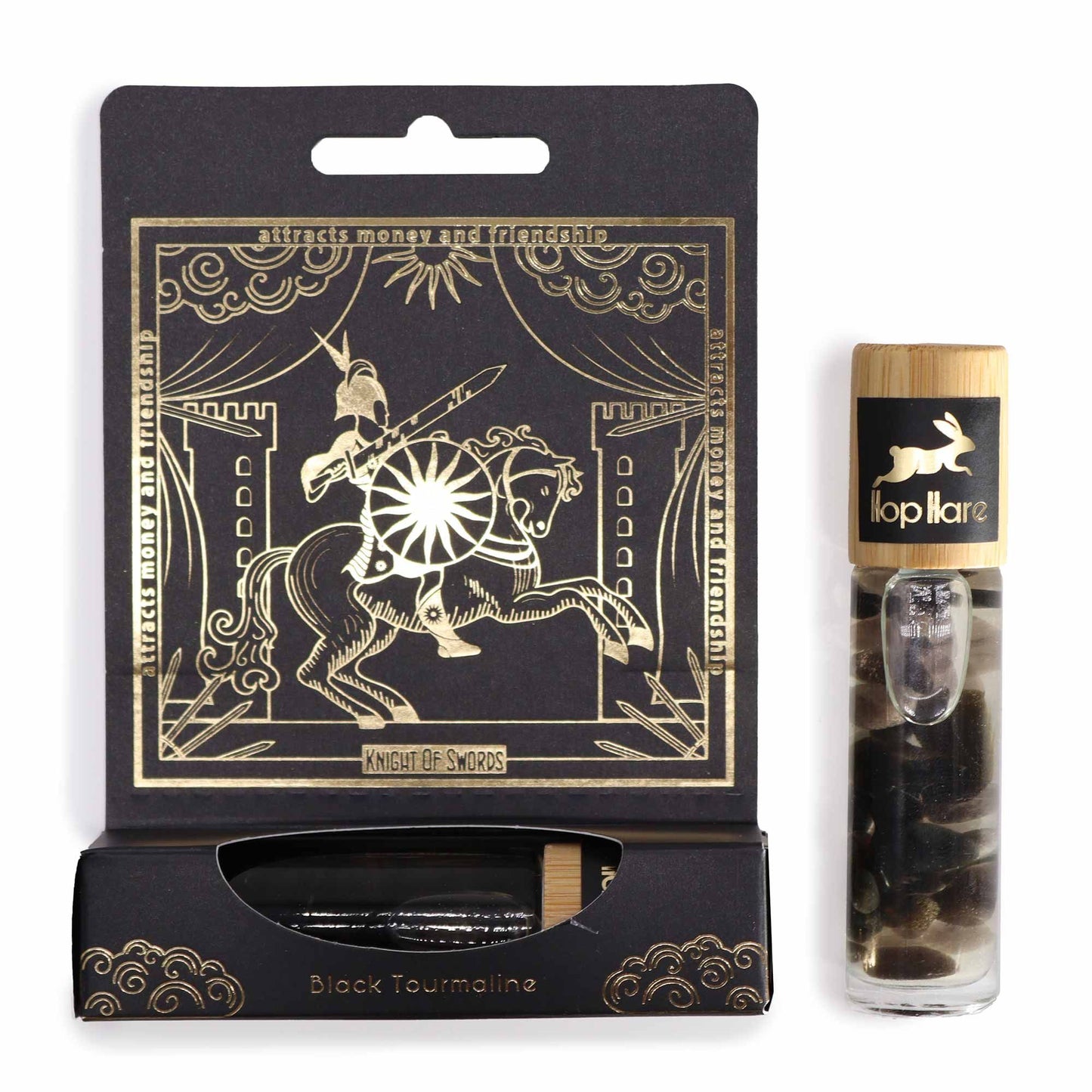 HH Tarot Roll On - El Caballero – Turmalina Negra para Protección Energética y Equilibrio (Chakra Raíz)