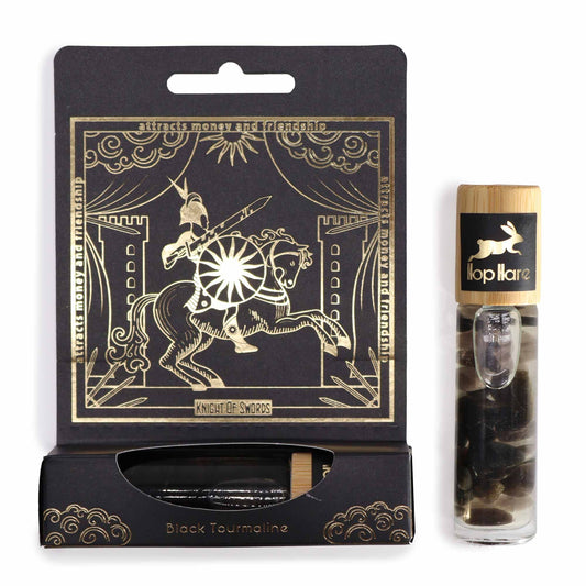 HH Tarot Roll On - El Caballero – Turmalina Negra para Protección Energética y Equilibrio (Chakra Raíz)