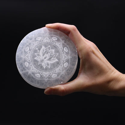 Plato de Carga de Selenita 10 cm Liso | Base para Limpiar y Recargar Cristales