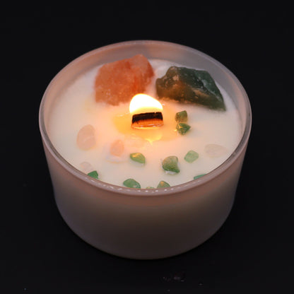 Vela de Cristal de Chakra Corazón – Vela Energética con Cuarzo Rosa y Jade