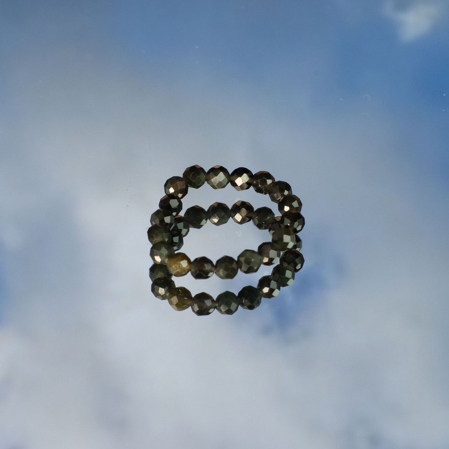 Conjunto de Anillos Oceano infinito | Aguamarina, Turquesa y Obsidiana Negra | Anillos Elásticos de Piedras Naturales